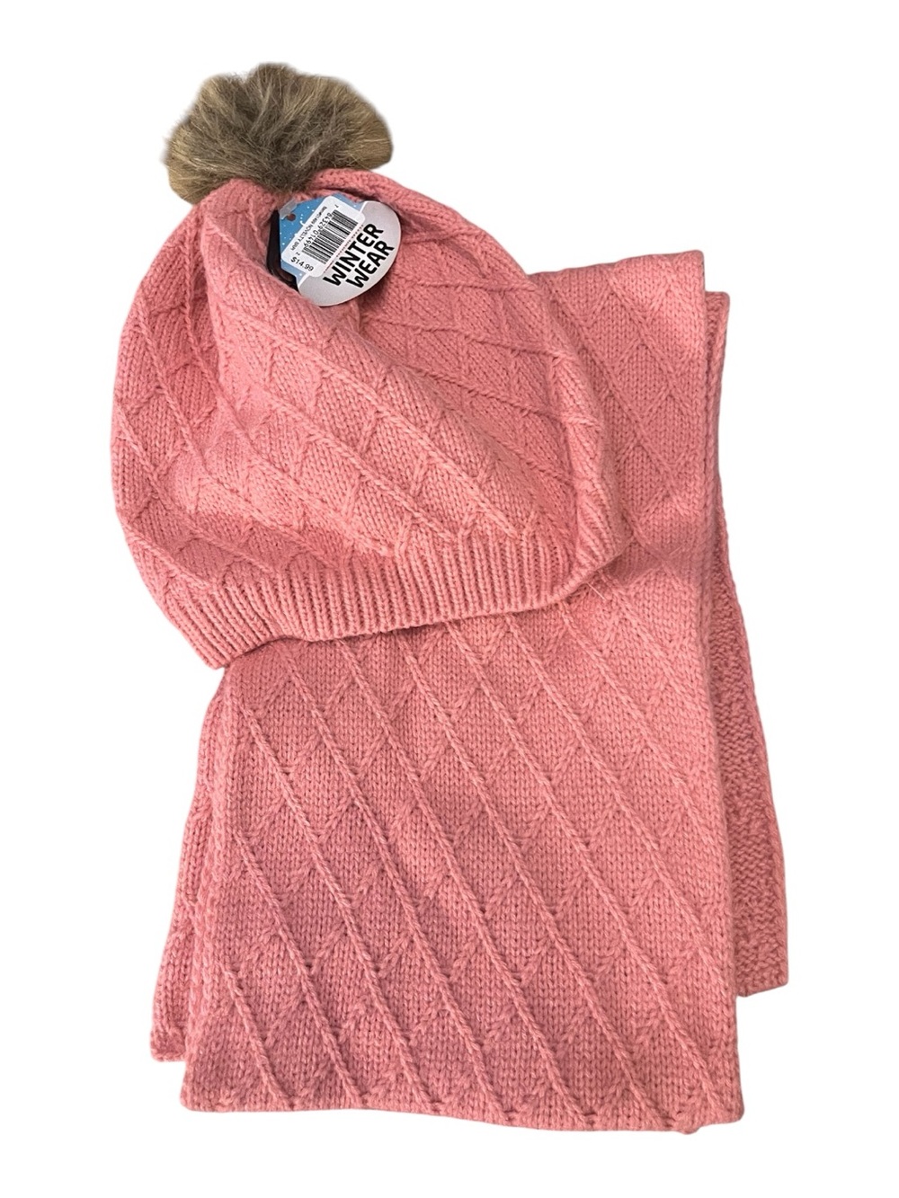 Cozy Pink Knit Pom Hat & Scarf Set